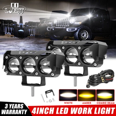 Cubo de luz de trabajo LED 2x 4"" vainas punto niebla conducción todoterreno ámbar/blanco + cable de 2 cables Foto 1 de 4
