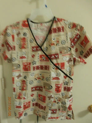 WOMAN'S  MEDIUM SCRUB SCRUBS TOP SHIRT BY WHITE CROSS BUTTERFLIES LADYBUGS  - Image 1 of 2