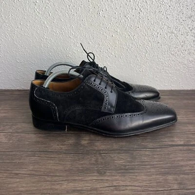 Vestido Magnanni Gareth Brogue Punta de Ala Derby Oxfords Cuero Negro Con Cordones Para Hombres 9 Foto 1 de 4
