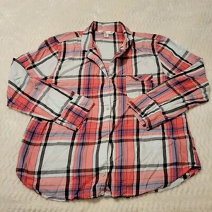 Victoria's Secret Pajama Sleep Night Shirt Women's L Multicolor Plaid Button Up - Picture 1 of 7