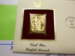 WINFIELD HANCOCK GENERAL CIVIL WAR 1995 1ST ISSUE USPS RARE 22KT GOLD STAMP N2 - Picture 1 of 4