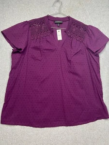 Lane Bryant Lace Blouse Womens Plus Size 20 Short Sleeve Casual Boho Purple - Picture 1 of 8