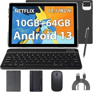 10.1 inch Android 13 Tablet 10GB RAM 64GB ROM 1TB Expand Tablet 2 in 1 Tablet... - Picture 1 of 9