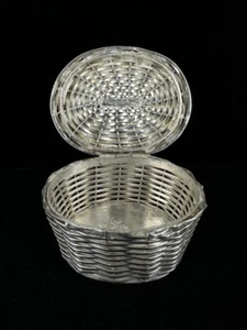 "Caja de anillo de píldora baratija cesta ovalada tejido México Sterling Taxco vintage 1,5""" - Imagen 1 de 10