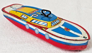 1930s OHIO ART CO. USA TIN WIND UP 8.75" PLEASURE SPEED BOAT MULTICOLOR - VTG - Picture 1 of 9