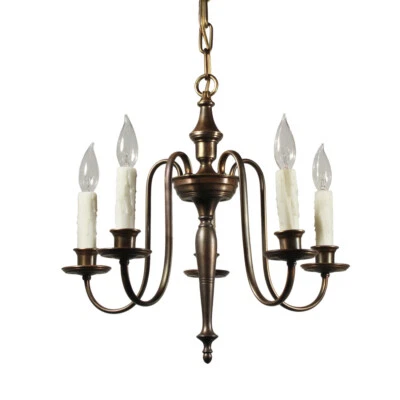 Antigua araña de latón de renacimiento colonial, principios de 1900, NC5090 Foto 1 de 4