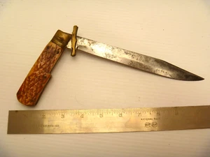 Vintage VALOR JAPAN Swing Guard Large Folding Bowie Knife /tooled leather sheath - Picture 1 of 15