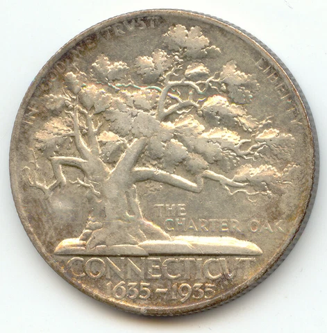 1935 Connecticut Tercentenary Commemorative Half Dollar, Lustrous XF Cover