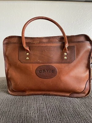 ORVIS Marrón Grueso Sillín Cuero Equipaje Maletín Viaje Bolsa de Lona Mensajero Foto 1 de 4