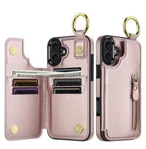 New iPhone 16 Plus Case Wallet Card Holder Folio Flip Premium Magnetic Rose Gold - Picture 1 of 8