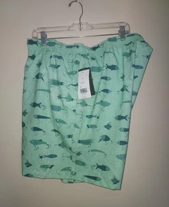 Ocean Coast Men's Swim Trunks 4XL Lined Stretch Shorts Beach Green Fish - Picture 1 of 10