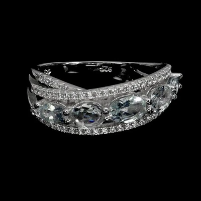 Anillo de plata de ley 925 ovalado aguamarina 6x4 mm piedras preciosas naturales joyería tamaño 7,5 Foto 1 de 4