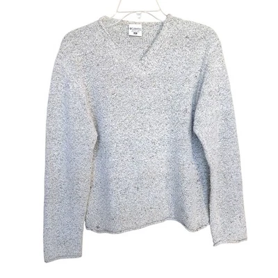 Suéter Pullover Columbia Para Mujer Cuello en V S Beige/Avena Moteado Tejido Boucle Foto 1 de 4