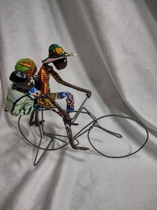 Paper Mache African Family on Metal Bicycle Handmade Sculpture Culture - Picture 1 of 6