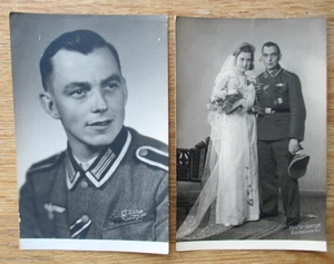 2 alte Portrait Foto bzw. Hochzeit Unteroffizier mit Nahkampfspange 1945 - Bild 1 von 6