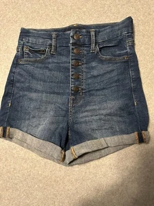 Pantalones Cortos Aeropostale Para Mujer 2 Botones Mosca Tiro Súper Alto Curvilíneo Midi Azul - Imagen 1 de 7