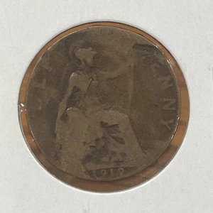 1919 Great Britain 1/2 Penny Half Penny F3111 Die Clash - Picture 1 of 3