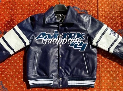 Mens Avirex Genuine Cowhide Leather Bomber Jacket American Flight Leather Jacket - Image 1 of 4