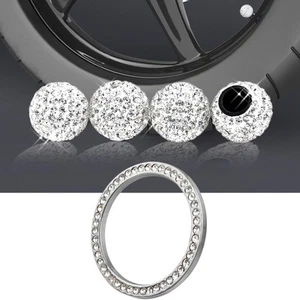 5 Pcs Valve Cap White Rhinestone Tire Dust Start Ignition Button - Picture 1 of 11