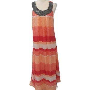 Howard Showers Size 12 Orange Beaded Sleeveless Maxi Silk Dress - Picture 1 of 8