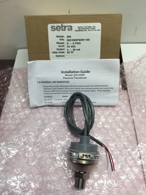 SETRA MODEL209  2091005PG2M1102 RANGE 0-5 PSIG, OUTPUT 4-20ma PRESS SENSOR (J-T) - Image 1 of 4