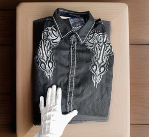 ROAR Signature Button Up Shirt Mens Size Large Black Embroidered Long Sleeve - Picture 1 of 7