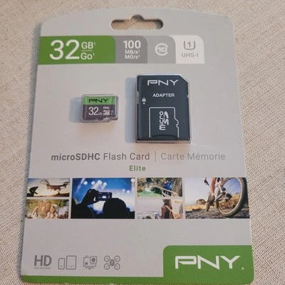 Brand New 32GB PNY Elite Class 10 U1 microSDHC Flash Memory Card with Adapter - Image 1 of 2