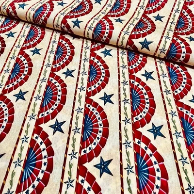 Cape Independence Fabric Deb Strain Moda Flag Bunting Stripe Tan BY THE 1/2 YARD - Image 1 of 4
