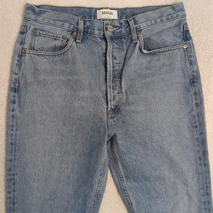Pantalones de mezclilla para mujer Agolde Riley 29x26 azul tiro alto pierna recta corte lavado claro - Imagen 1 de 11