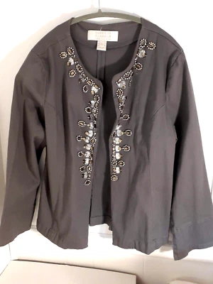 Blazer Chaqueta Abierta American Glamour Badgley Mischka Gris Cuentas Brillante Talla LG Foto 1 de 4