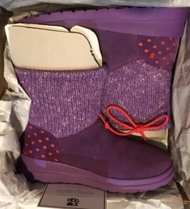 $120 NEW WOMENS I HEART UGG SLOUCHY KNIT PURPLE SUEDE SHORT BOOTS SIZES 7 OR 8 - Picture 1 of 8