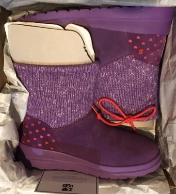 $120 NEW WOMENS I HEART UGG SLOUCHY KNIT PURPLE SUEDE SHORT BOOTS SIZES 7 OR 8 - Image 1 of 4