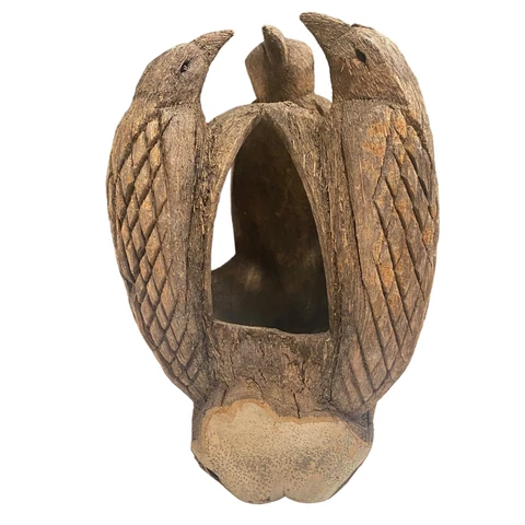 Bird House Feeder Hand Carved Coconut Husk Home Decor 9.5" Cover