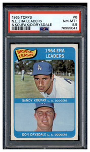 76955041 1965 Topps National League Era Leaders Sandy Koufax Drysdale PSA 8.5