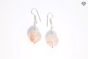 Elegant Natural Pink Quartz Earrings Pair Silver plated Wedding Jewelry for her