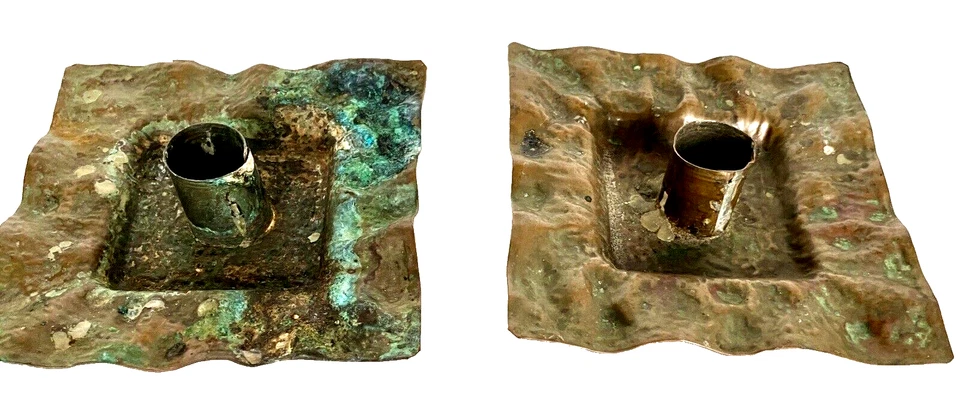 Arts Crafts Antique Hand Hammered Copper Candle Holders, Richard Perry & Son - Image 1 of 4