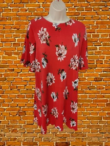 WOMENS MANGO EUR SMALL RED FLORAL MIX CRINKLED SHIFT DRESS MINI SHORT LENGTH - Picture 1 of 5