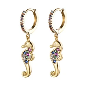 Ohrringe Creolen Seepferdchen Zirkonia versilbert Mädchen Modeschmuck Geschenk - Bild 1 von 9