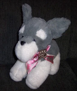 HugFun Puppy Dog 12" Plush Gray White Stuffed Animal Pink Hearts Puppy Love - Picture 1 of 3