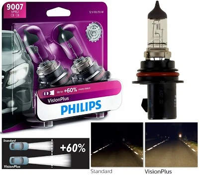 Philips VIsion Plus 60% 9007 65/55W Two Bulbs Headlight High Low Replacement Fit - Image 1 of 4
