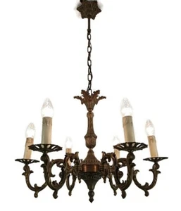 Ornate brass Small Chandelier 6 lights French Empire Style vintage modernist - Picture 1 of 7