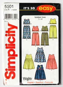 Simplicity 5501 Toddlers Dress Top Pants 1/2-1-2-3-4 Easy Sewing Pattern UNCUT - Picture 1 of 2
