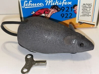 Ratón corriendo MIKIFLEX de cuerda Schuco #921 922 vintage de 1,5" con llave ~ caja original Foto 1 de 4