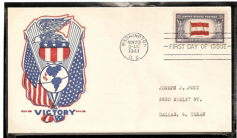 SCOTT 919 OVERRUN NATIONS PATRIOTIC FIRST DAY COVER FDC - Image 1 of 1