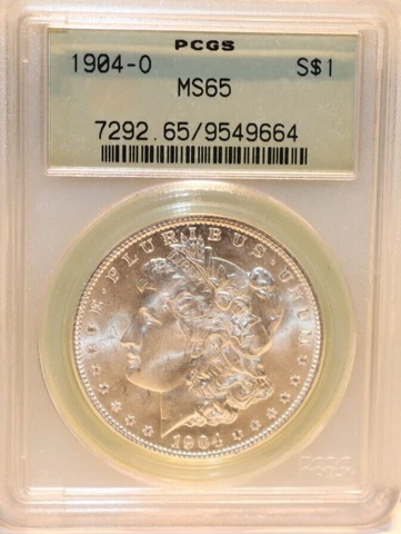 1904 O US Morgan Silver Dollar $1 PCGS MS65 Old Green Label Cover