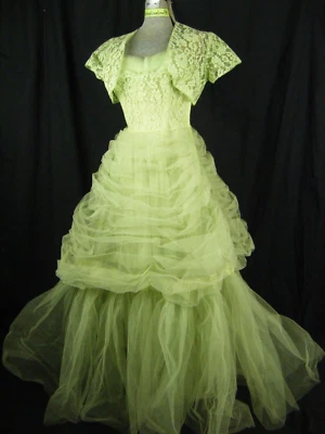 Vestido de fiesta y bolero de encaje floral red verde lima años 50-60 de colección 33/2XS-XS Foto 1 de 4