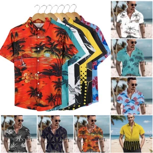 Hawaiian Shirts Mens Summer Beach Tops Button Down Cruise Holiday Party Dress - Picture 1 of 22