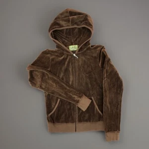 Vtg Y2K Juicy Couture Velour Set Hoodie Chocolate Brown Size L & Pants Size M - Picture 1 of 17