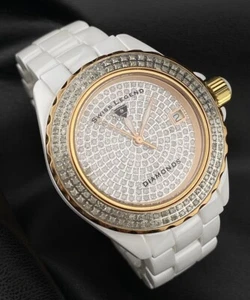 Swiss Legend Karamika Date Diamond Dial Bezel White Ceramic Watch W/Rotating Box - Picture 1 of 16