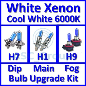 Cool White 6000K Xenon Headlight Bulb Set Main Dip Fog H7 H1 H9 Kit - Picture 1 of 1